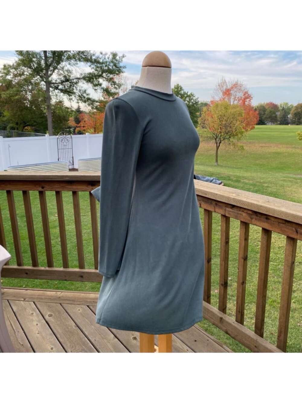 Jolie Tunic Shift Dress sz M Bell LS Army Green Sexy Knit Stretchy Knee Length - Picture 4 of 8